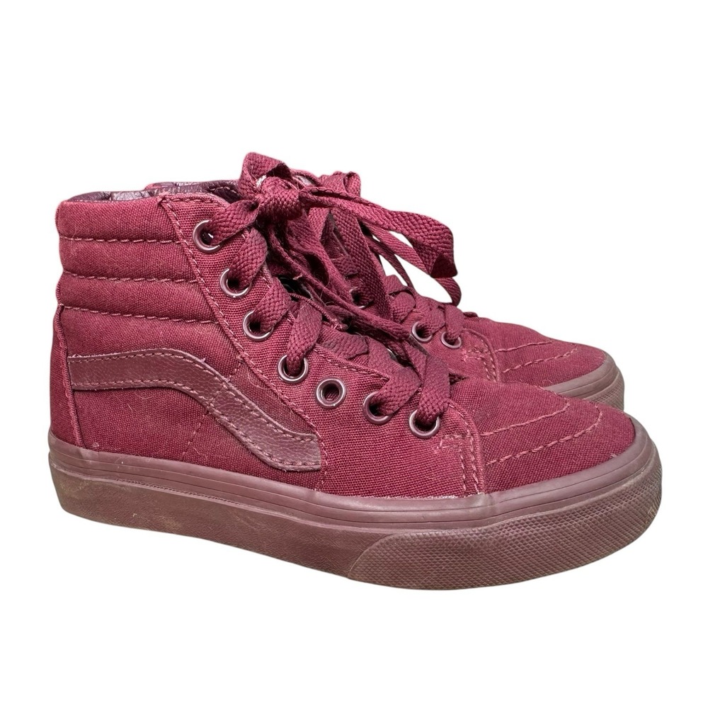 Vans Sk-8 Hi High Top Skate Shoes Monochromatic Maroon Burgundy - Kids Size 12